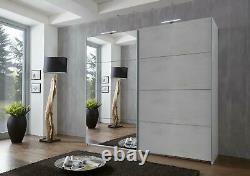 German Chess Concrete Grey & White 2 Door 135cm Sliding Slider Door Wardrobe 