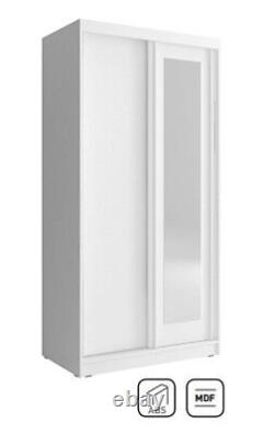 100cm Wide Sliding Door Wardrobe / Mirrored Door / Shelf / White Colour