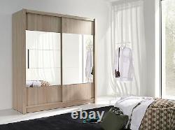 185cm German Sliding Door Wardrobe in Oak Black White 2x Mirrored Doors not IKEA