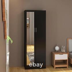 2 Door Wardrobe With Mirror High Gloss Large Storage Furniture Compartment