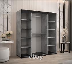 2 Sliding Door Modern Wardrobe with 2 Drawers, 2 Rails and 9 Shelves, 180cm wide