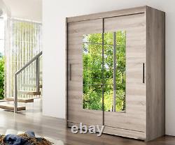 2 Sliding Door Wardrobe, 3/4 Mirror, 4 Colours, Matt, Rail and Shelves, 150 cm