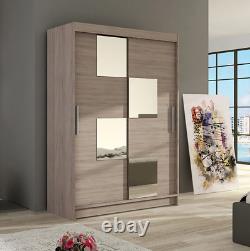 2 Sliding Door Wardrobe, Small Square Mirrors, Modern, 4 Colour Options