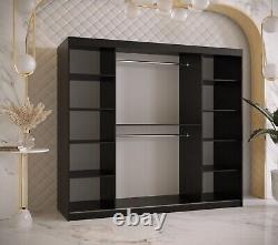 2 Sliding Door Wardrobe White Black 200cm Shelves Rails Closet Mirror 200cm