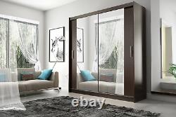 2 Sliding Door Wardrobe with large mirrors, Rail and Shelves, 5 Colour Choices