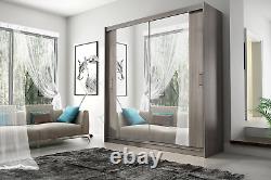 2 Sliding Door Wardrobe with large mirrors, Rail and Shelves, 5 Colour Choices