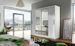 2 sliding door wardrobe, white matt, rail & shelves, 180 cm, fast delivery