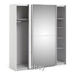5 Shelves White Mirror Sliding Wardrobe 180cm Doors Storage Clothes Fowler