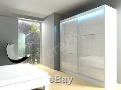 6 COLOURS WARDROBE sliding doors shelves MIRROR LACOBEL bedroom furniture 200cm