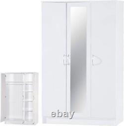 Alpha White Gloss 3 Door Wardrobe with Hanging Rail Mirrored Middle Door MIRROR