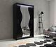 Ava 10 Sliding Doors Wardrobe, Wavy Mirror, Black Colour, Modern, 120cm