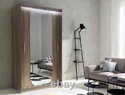 Ava 11- Sliding Doors Wardrobe, Curved Mirror, Modern & Elegant Design, Truffle