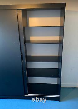 Ava 2.3 2 Sliding Door Wardrobe With Rail, 6 Shelves, Black, No Mirror