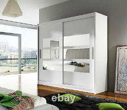 BRAVA 3- NEW WARDROBE WITH SLIDING DOORS and MIRRORS, WHITE, FAST DELIVERY