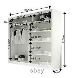 BRAVA 3- NEW WARDROBE WITH SLIDING DOORS and MIRRORS, WHITE, FAST DELIVERY