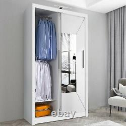 Bedroom Mirror Double Sliding Door Wardrobe Large with LED LIGHT WHITE BLACK GREY