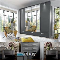 Bedroom set graphite grey matt large MONA 256cm wardrobe chest and 2 bedsides