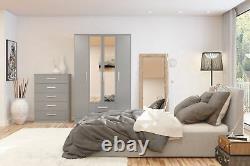 Birlea Grey Gloss Lynx Sliding Slider 2 Door Mirror Wardrobe Robe Modern Bedroom