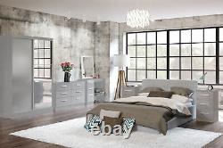 Birlea Lynx Grey Gloss Bedroom Furniture Wardrobe Chest Bedside Desk