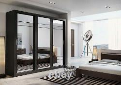 Brand New Modern Bedroom 3 Sliding Door Mirror Wardrobe ARTI 2 250cm Black Matt