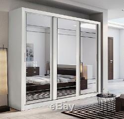 Brand New Modern Bedroom 3 Sliding Door Mirror Wardrobe ARTI 2 250cm White Matt