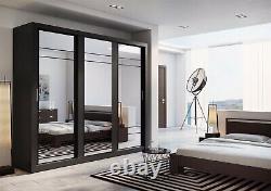 Brand New Modern Bedroom 3 Sliding Door Mirror Wardrobe CAIRO 2 250cm Black Matt