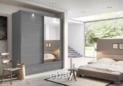 Brand New Modern Bedroom Mirror Sliding Door Wardrobe ARTI 5 200cm in Grey Matt