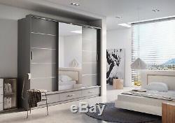 Brand New Modern Bedroom Sliding Door Wardrobe ARTI 1 250cm in Grey Matt Mirror