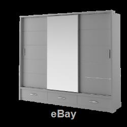 Brand New Modern Bedroom Sliding Door Wardrobe ARTI 1 250cm in Grey Matt Mirror