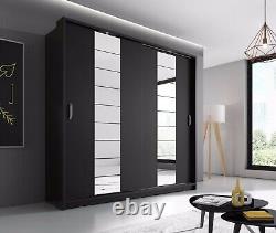 Brand New Modern Bedroom Sliding Mirror Wardrobe ARTI 14 Black Matt 220cm