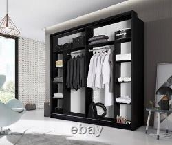 Brand New Modern Bedroom Sliding Mirror Wardrobe ARTI 14 Black Matt 220cm