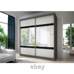 Brand New Modern Mirrored Sliding Door Wardrobe Multi 2 White and Graphite 183cm
