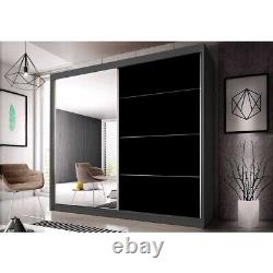 Brand New Modern Mirrored Sliding Door Wardrobe Multi 31 Black and Grey 183cm