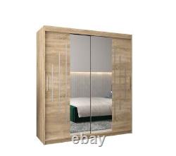 Brand New Modern Mirrored Sliding Door Wardrobe York I 180cm in Oak Sonoma