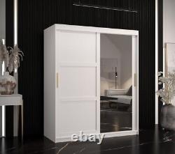 Brand New Modern Sliding Door Mirror Wardrobe Ramiro II in White Matt 150cm