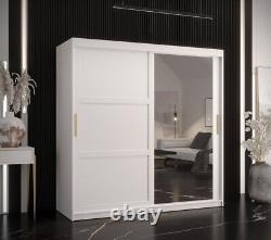 Brand New Modern Sliding Door Mirror Wardrobe Ramiro II in White Matt 180cm