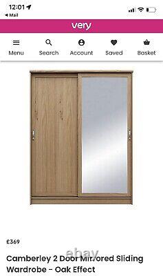 Brand New Still Flat Pack Camberley2 Door Mirrored SlidingWardrobe Oak Effect