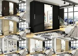 Brand New Wardrobe NOTSA 1 Sliding Doors Mirror Shelves Hanging Rail 250 cm