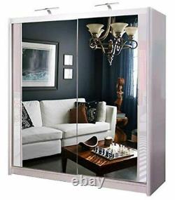 Chicago Modern Double Mirror Sliding Doors White Wardrobe Available in 5 Sizes