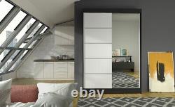 Easy Lino 3 Sliding Door Wardrobe 120cm Shelves Hanging Rail Full White Mirrored