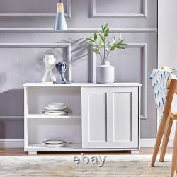 Elegant White 2 Sliding Doors 2-Tier Shelves Sideboard Storage Cabinet Kitchen