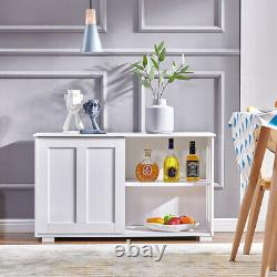 Elegant White 2 Sliding Doors 2-Tier Shelves Sideboard Storage Cabinet Kitchen
