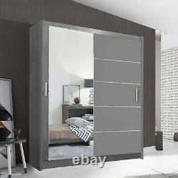 GSW Modern Lyon Mirror Sliding Door Wardrobe With Hanging Rails & Shelves