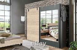 German Malmo Silver Oak Grey Industrial 2 Door Mirror 225cm Sliding Wardrobe