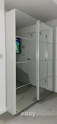 IKEA PAX Wardrobe Wood Sliding Doors Mirror 200x201cm Hanging Shelves Drawers