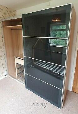 Ikea pax double wardrobe black glass sliding doors white stained oak finish