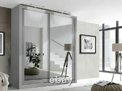 Large sliding 200cm wardrobe CLEO16 with 3 full mirrored doors GREY MATT