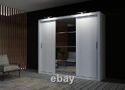 Large sliding wardrobe 3 full mirrored doors Instrument CLEO1 white matt 250cm