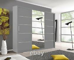 Lyon 2 and 3 Mirror Sliding Door Wardrobe In Grey Color and 5 Sizes