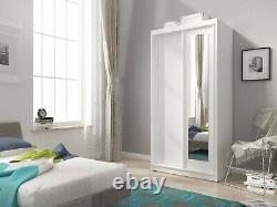 MINI SLIDING DOORS BEDROOM SMALL MIRRORED WARDROBE WHITE LIGHT OAK BROWN W100cm